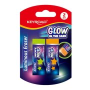 Guma KEYROAD fluorescenčná, svietiaca v tme, mix farieb, blister 2 ks, mix farieb